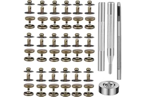 TLKKUE 50 Sets Leather Snap Fasteners Kit 10mm Bronze Metal Snap Buttons kit Stainless Steel with 4pcs Snap Fastener Installa