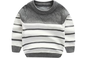 Peecabe Toddler Baby Cable Knit Sweater for Boys Long Sleeve Crewneck Striped Cotton Pullover Sweatshirt Fall Winter 1-5T