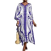 Bsubseach Kaftan Dresses for Women Geometric Print Caftan Long Beach Swimsuit Cover Up Loungewear Dress