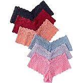 Verdusa Women's 6 Pack Floral Lace Underwear Briefs Sheer Low Rise Comfy Panty Sets