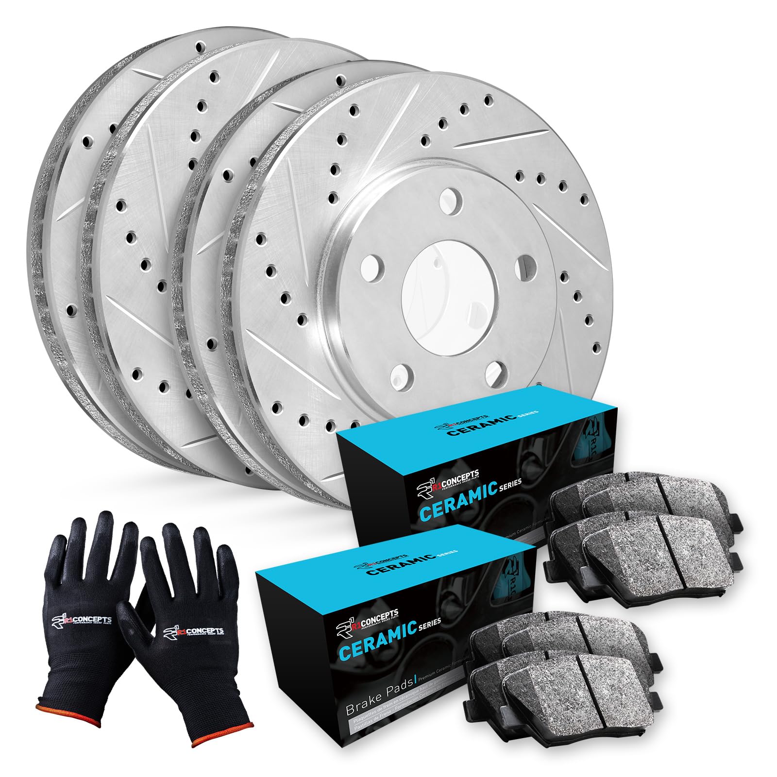 Photo 1 of R1 Concepts Front Rear Brakes and Rotors Kit |Front Rear Brake Pads| Brake Rotors and Pads| Ceramic Brake Pads and Rotors |fits 2011-2016 BMW 528i, 2012-2016 BMW 528i xDrive