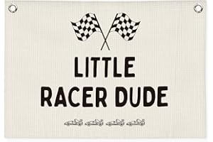 MOFUYU Little Racer Dude Canvas Banner – Race Car Room Decor for Boys, Toddler Boy Wall Hanging for Bedroom or Playroom, 30x20 Inch