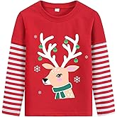 Toddler Boy Girl Christmas T-Shirt Kid Xmas Ugly Reindeer Santa Claus Dinosaur Shirt Long Sleeve Strip Patchwork Tee Top