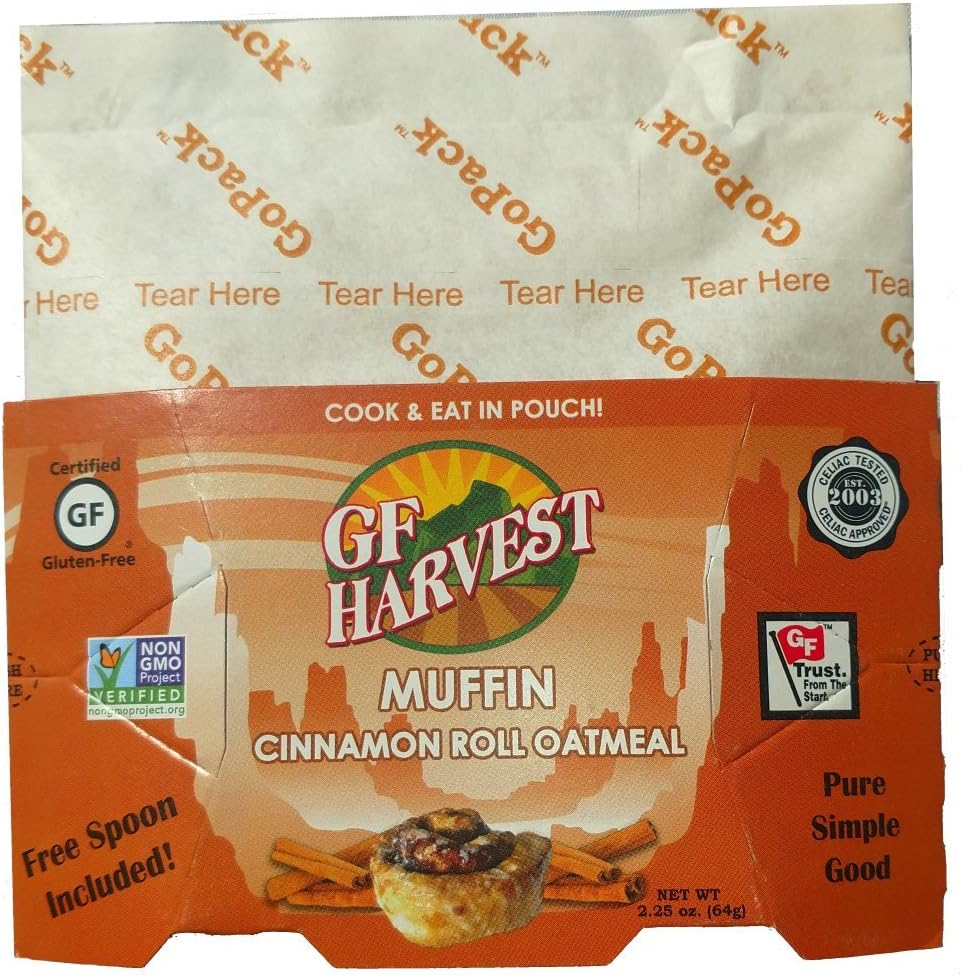 GF Harvest Gluten Free Savory Cinnamon Roll Oat Muffin, Gluten Free, Microwaveable, Convenient GoPack Packaging, 8 Count