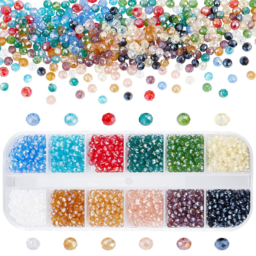PandaHall Elite 3mm Electroplate Round Rondelle Beads AB Color Faceted Multicolor Color Lot Hole 1mm with Box Pack