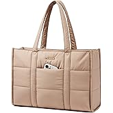 LOVEVOOK Laptop Bag for Women, Puffer Tote Bag for Work 17 Inch Large Computer Briefcase for Teacher Nurse, Quilted Lightweight Casual Shoulder Bag For Travel, Daily