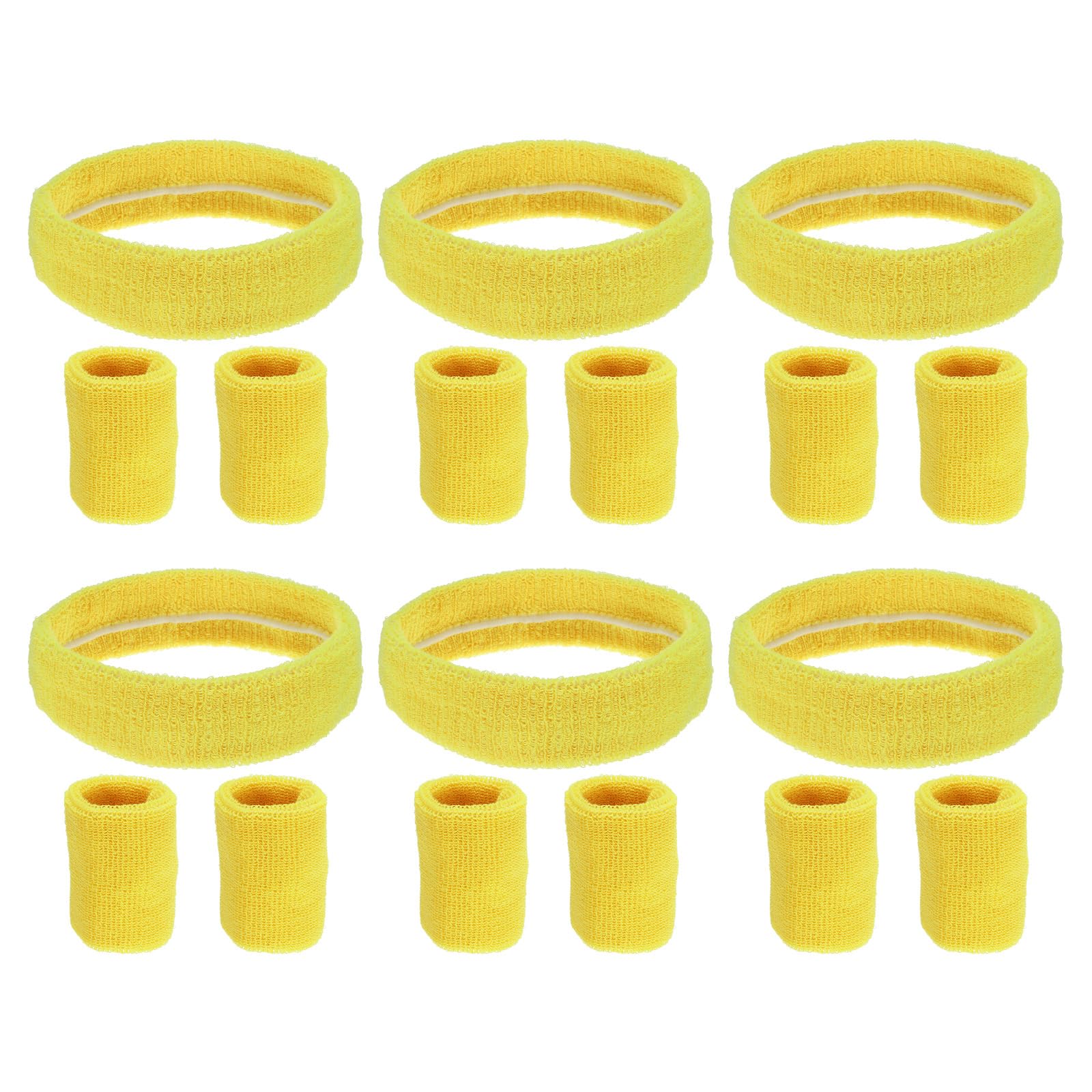 PATIKIL Sweatbands Headband Wristband, 6 Set/18Pcs Sweatband Terry Cloth for Sports Basketball Tennis Athletic Gym Working Out, Yellow