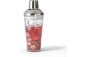 Glass Cocktail Shaker, 20oz Glass Shaker with Recipes and Measurements, Built-in Strainer and Seal, Clear Bar Tool for Margar