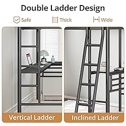 INCLAKE Twin Size L-Shaped Loft Bed with 2 Built-in