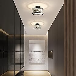 Pevfah Crystal Black Ceiling Light, Modern Semi