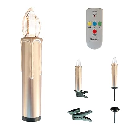 Kabellose LED Christbaumkerzen mit Fernbedienung und Timer in Silber, Weißgold - OUTDOOR geeignet - Weihnachtsbaumbeleuchtung