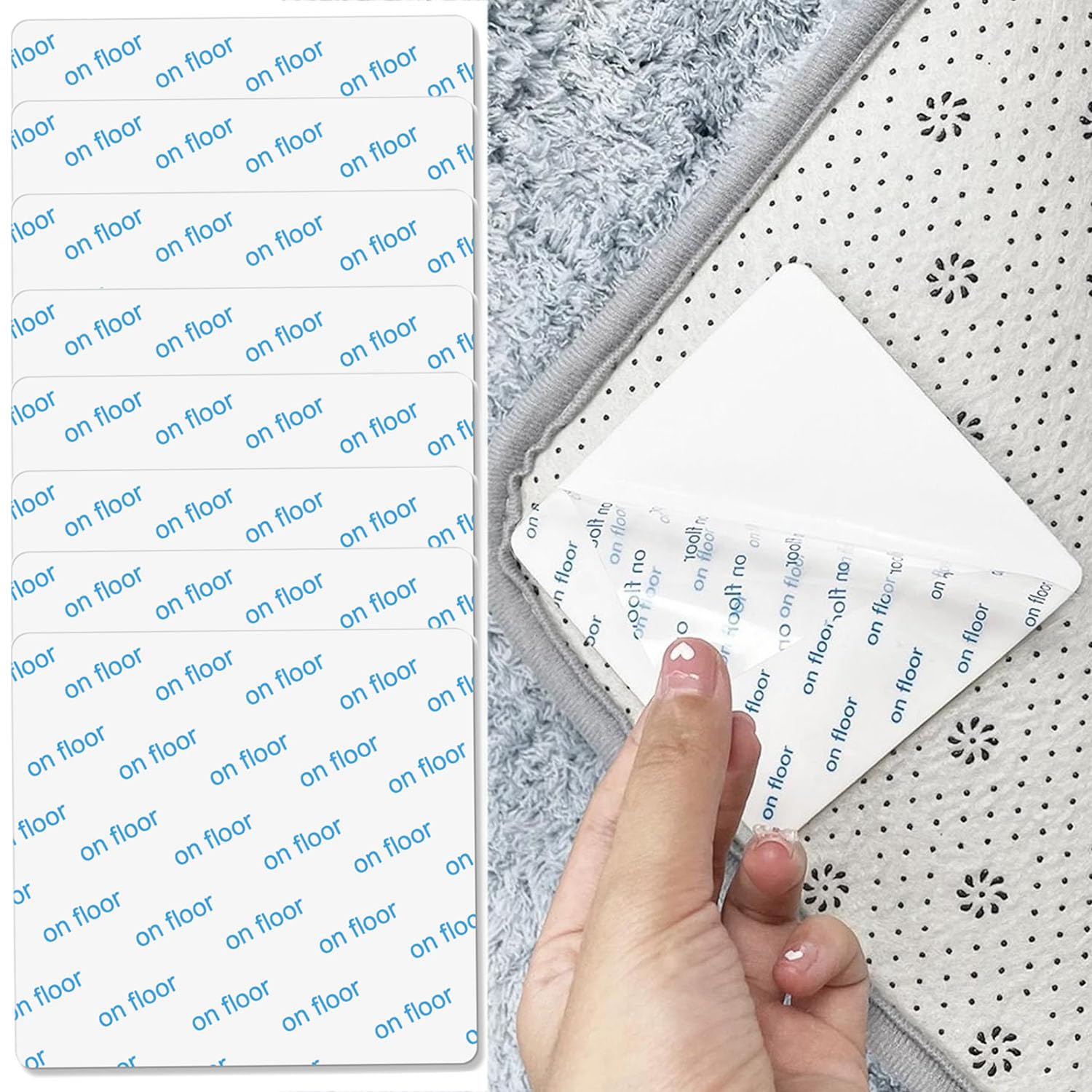 Rug Grippers, 8 Pieces Anti Slip Rug Grips, Rug Stickers for Wooden and Hard Floors, Washable Carpet Tape Reusable Rug Anti Slip Pads, White Square 10 x 10 cm