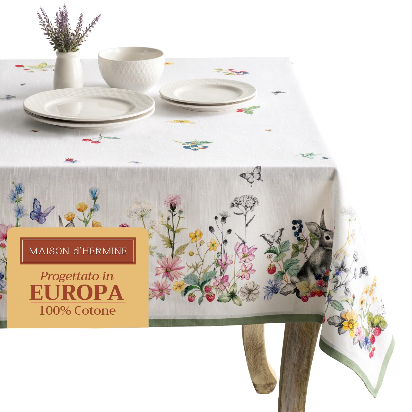 Maison d' Hermine Table Cloth Rectangle Table 100% Cotton 180 cm x 140 cm Tablecloth Reusable Everyday Use for Dining Farmhouse Home Party Festive Gifts for Mothers Day (Printemps)