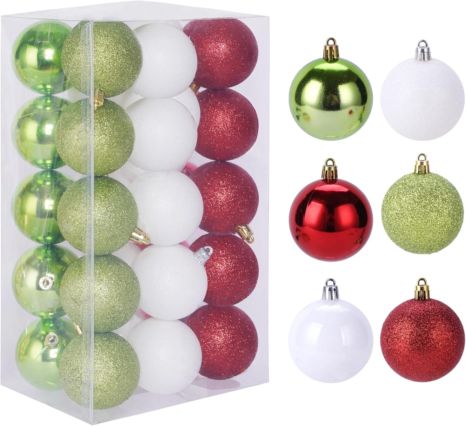 Photo 1 of 30ct Christmas Ball Ornaments, 2.36" Shatterproof Christmas Tree Decorations, Perfect Hanging Ball for Indoor/Outdoor Holiday Party Decor(Red, Green & White)