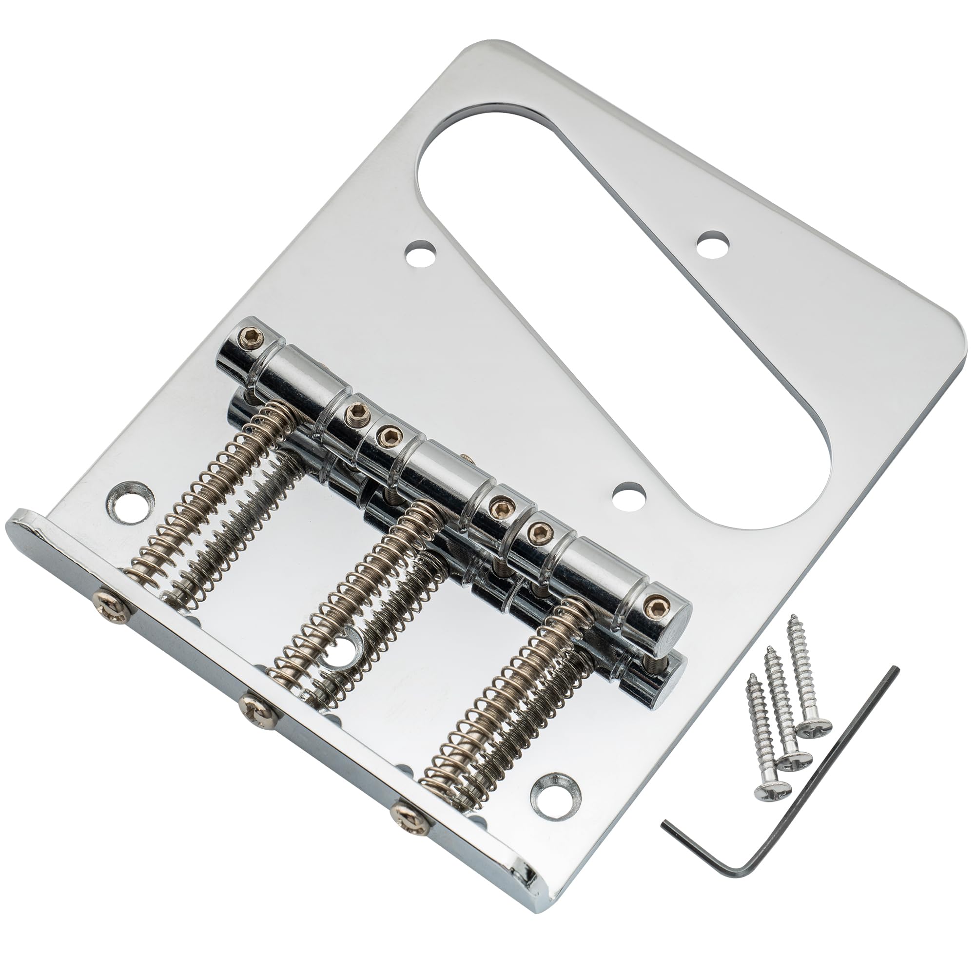 Musiclily 54mm Telecaster Bridge with Compensated Vintage 3-Saddle for Tele Style Electric Guitar, Chrome