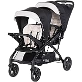 Baby Trend Sit N' Stand 2.0 DLX Foldable Double Stroller, Modern Khaki | 5-Point Harness on Both Seats, Rear Standing Platform, Extra-Large Basket, Parent Console with Phone Holder &amp; 2 Cup Holders