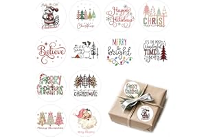 BOQON Christmas Stickers for Envelope Seals Cards Making Crafts Large 2 Inch Round Merry Christmas Holiday Label Card Vinyl Stickers for Envelopes Baked Goods Gifts Presents Bag (Xmaxs144) ﻿
