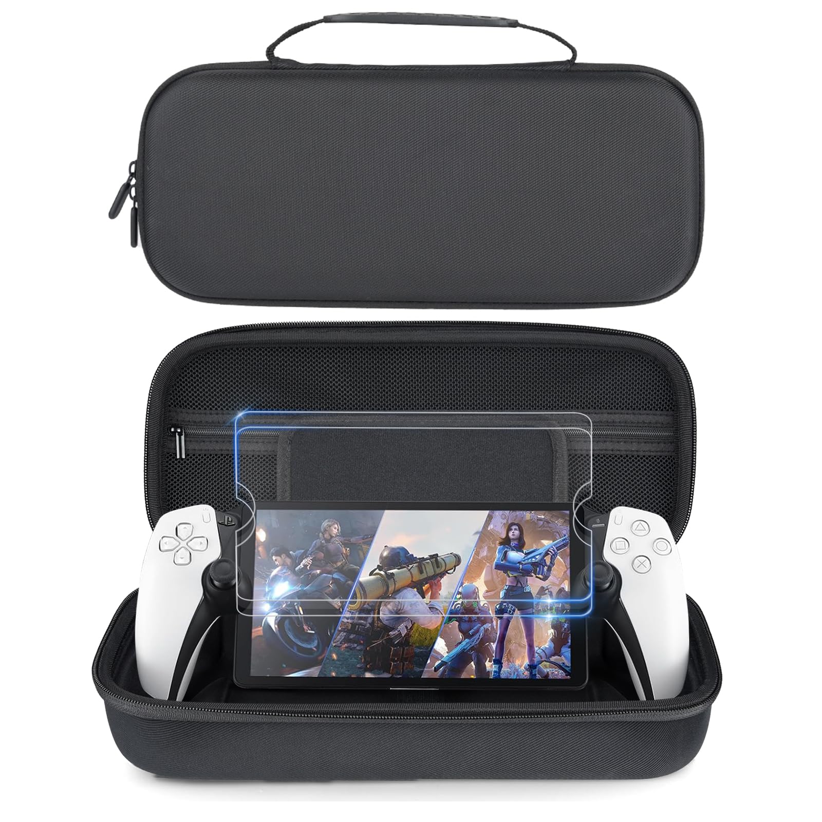Osenvic Premium Carrying Case for PlayStation Portal, Travel Storage Case for PS5 Handheld Game Consoles, Shockproof, Ps Portal Anti-Collision Black Handbag with 2 Screen Protector