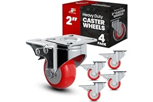 Online Best Service 4 Pack Caster Wheels Swivel Plate On Red Polyurethane Wheels (2 inch With Brake)