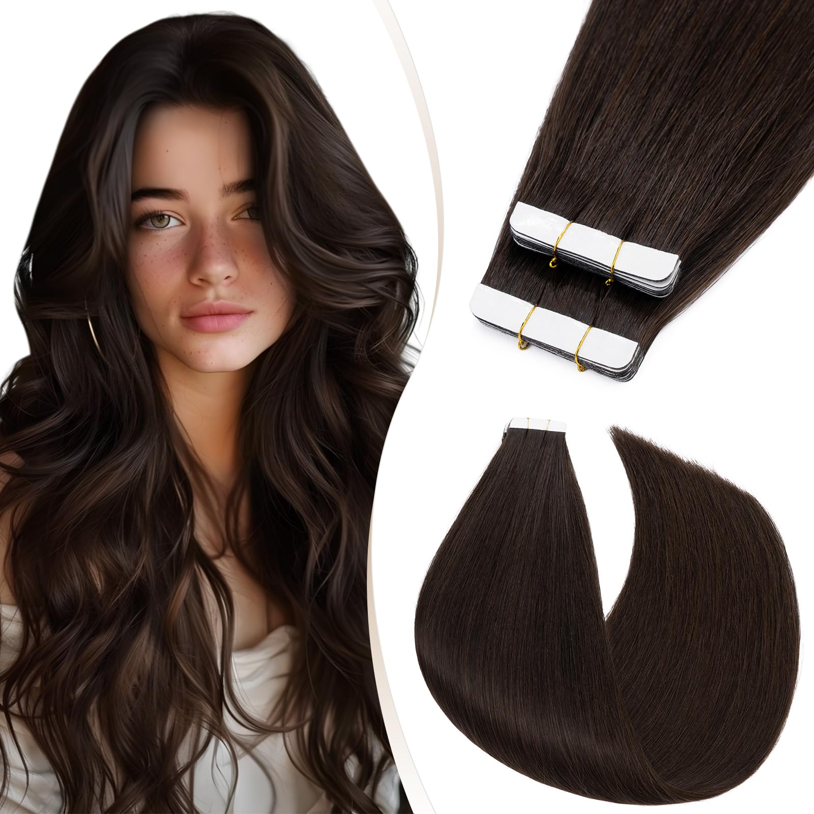 Elailite 40 Pcs Tape in Extensions Human Hair Thin Type 1.5g/pcs - Seamless Skin Weft Hair Extensions 100% Real Natural Remy Hair (#2 Dark Brown, 12 Inch-60g)