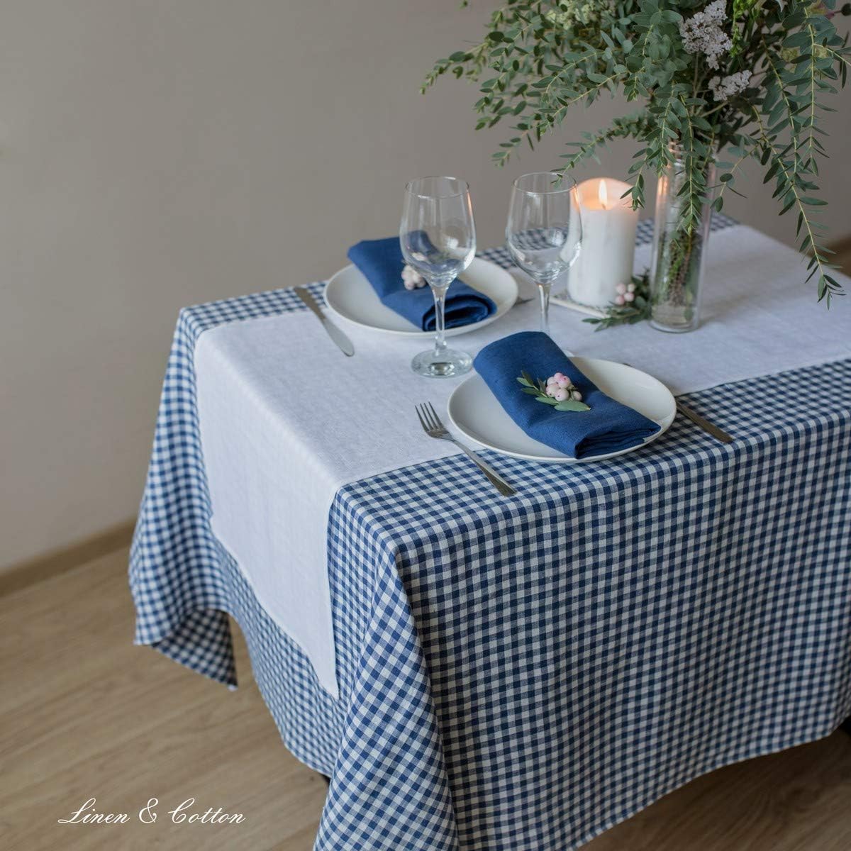 Linen & Cotton Gingham Tablecloth Estella, 100% Linen - Image 5