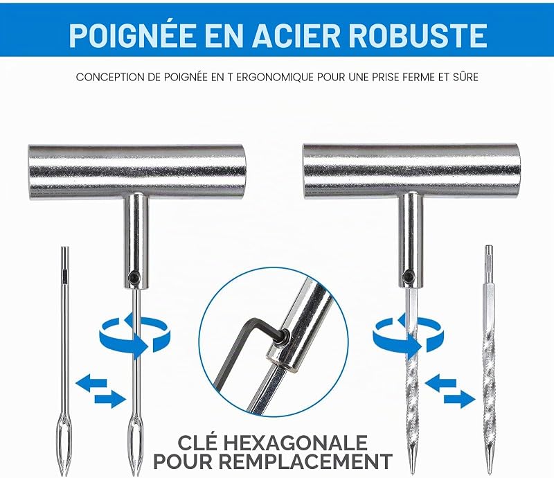 Kit de réparation de pneus - 48 pièces - Kit de réparation de pneus avec connecteurs universels - pour réparation de crevaisons et Bouchons - pour Voiture, Moto, Camion, Tracteur, remorque (48