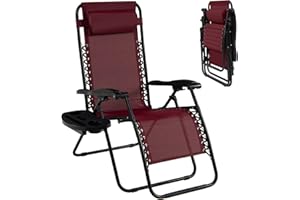Goplus Zero Gravity Lounge Chairs, 160°Adjustable Folding Recliner w/Pillow and Cup Holder, 350LBS Comfy Outdoor Lounge Chairs for Patio, Lawn, Yard & Camp(1, Wine)