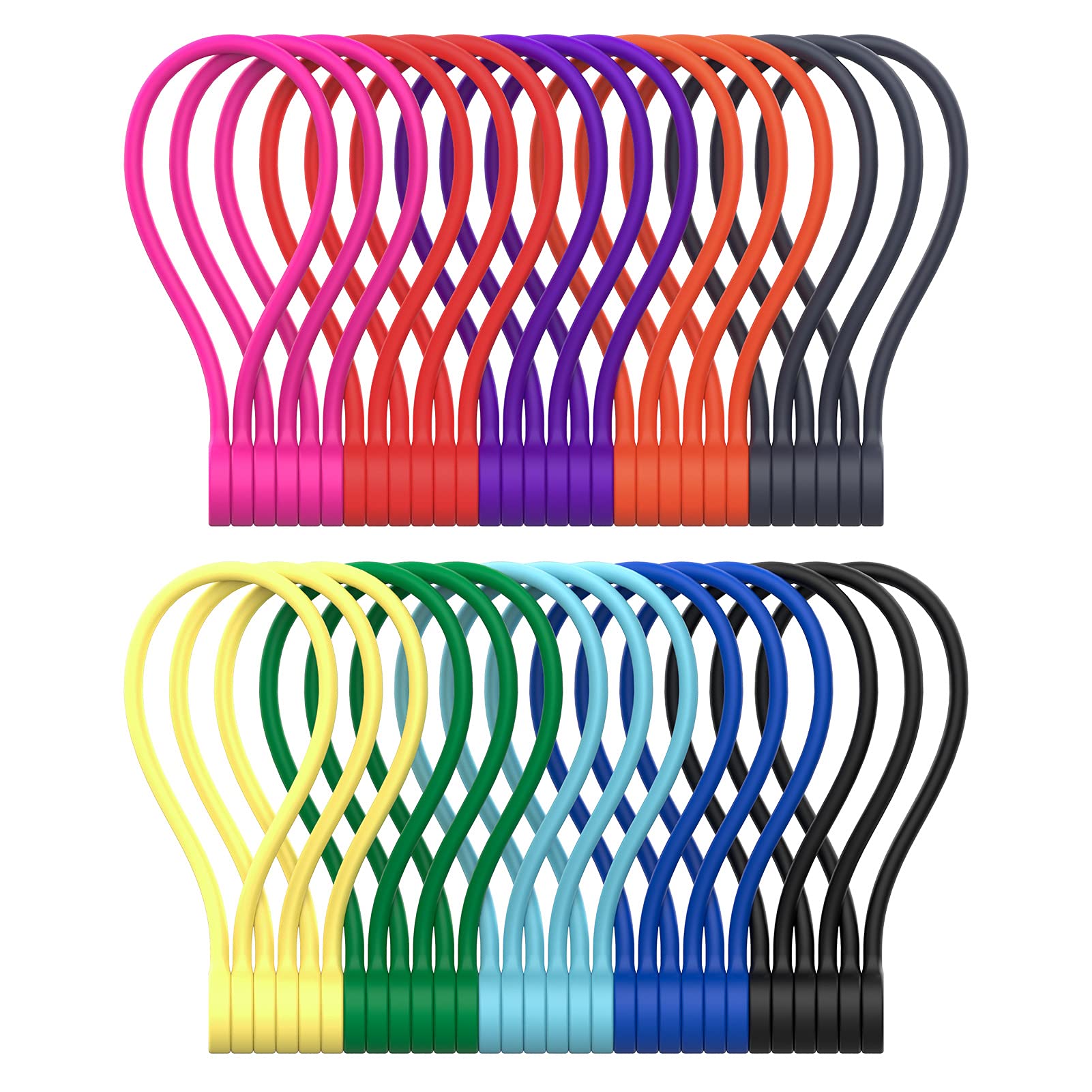 Smart&Cool Reusable Magnetic Cable Ties, Multipurpose Silicone Magnet Zip Ties for Cord Management and Organizer, Home, Office, Workshop, 10 Colors Tie Wraps, 182mm (30 Pack)
