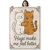 Adorable Cat Hug Blanket, Cute Animals Warm Love 60 x 50 Inch Flannel Throw Blanket, Gifts for Women Kids, Lightweight Cozy Warm Blankets for Sofa Travel Home Decor