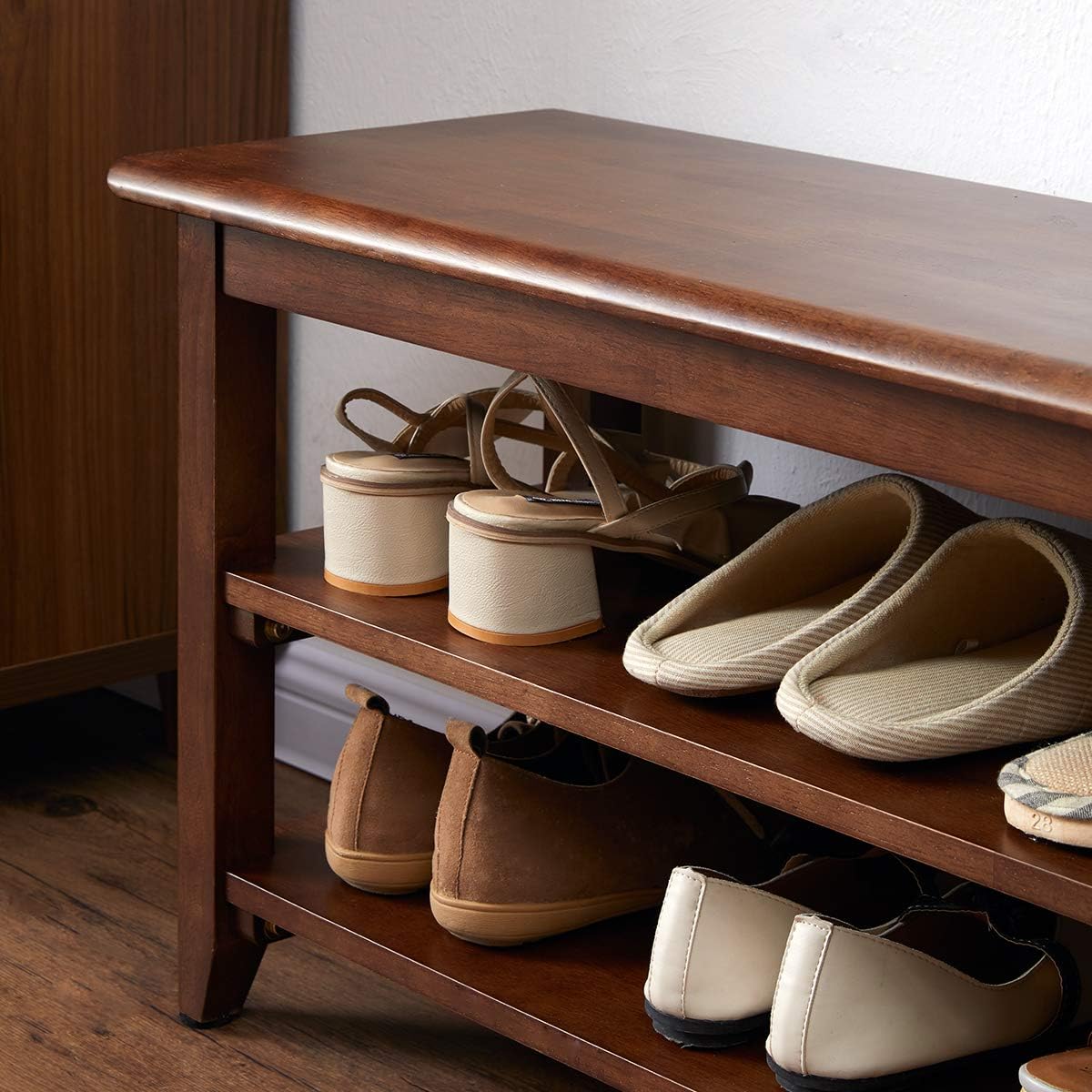 ACRO Storage Bench Wooden Shoe Bench Rustic Solid Wood Entryway Bench (Brown,23.6"): Kitchen & Dining