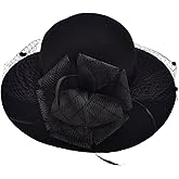 Black Womens Wool Felt Floral Veil Netting Feather Wide Brim Derby Hat A322