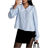 Floerns Women's Striped Button Down Blouse Long Sleeve Loose Fit Preppy Shirt