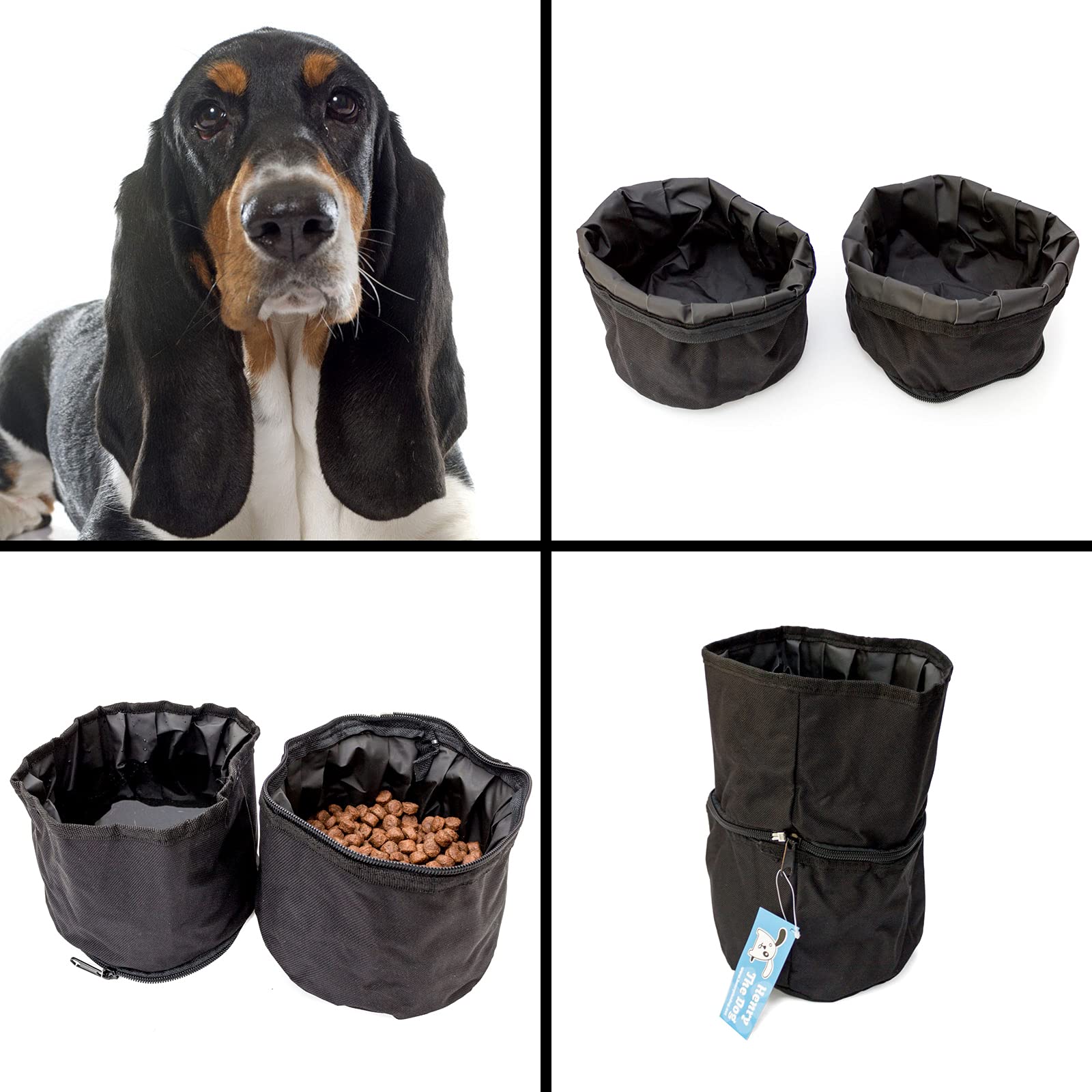 BASSET HOUND - Double Portable Travel Dog Bowl - Food & Water