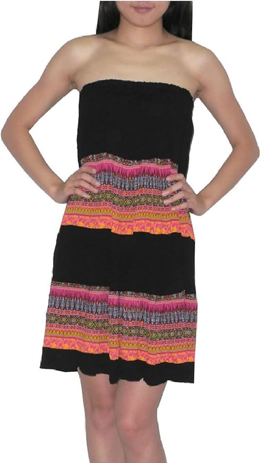 Womens Gathered Bodice Crinkle Summer Dress or Skirt Multicolor at