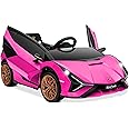 OLAKIDS Kids 12V Licensed Lamborghini SIAN Ride On Car, Electric Vehicle for Toddler with Control Remote, Battery Powered Toy with Music, Horn, 2 Speeds, Suspension, LED Lights, Bluetooth, USB (Pink)