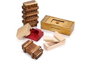 CHARNIOL 5 Packs Puzzle Box Christmas Wooden Box with Lock Compartment 3D Brainteaser Wood Puzzle Boxes Difficult Gifts Brain Teaser Game for Adults and Teens