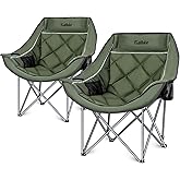 Oversized Camping Chair, Portable Folding Padded Camping Chairs with Cup Holder and Carry Bag, Heavy Duty Outdoor Camping Chairs for Adults, Up to 400Lb, for Fishing Sports (Green-2 Pack)