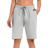 LUCKYCATCUS Women's Bermuda Shorts Jersey Shorts with Pockets Yoga Walking Athletic Long Shorts for Women Knee Length