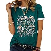 Women's Wildflower Graphic Tees Cute Vintage Floral T Shirt Short Sleeve Casual Loose Printed Tops 