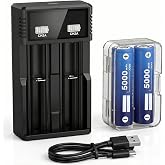 Sinyeeho 2-Pack Rechargeable Battery Charger Set 5000mAh High-Capacity Rechargeable Battery Pack, Battery Storage Case for 21700 Batteries