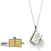 VKSG Book Necklace for Daughter Granddaughter Gift from Mom/Dad/Grandma, Personalize Engraved 6 Pages, Heart Locket Pendant for Women Birthday Graduation, Adjustable Silver Gold Jewelry