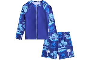 SunFocus Boys Zipper Rash Guard Sets UPF 50+ with Short 3-9 Years