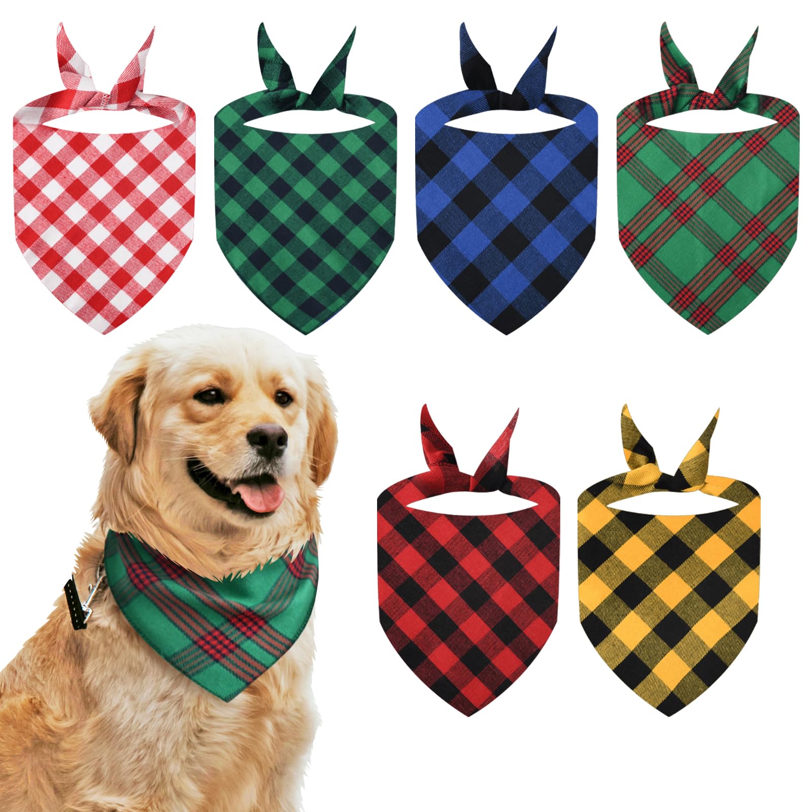 EUPSIIU 6 Pieces Dog Bandanas Stylish Dog Triangle Bibs Scarf Unique Style Dog Bandanas Classic Checkered Cotton Neckerchief Bandana Pet Dog Kerchief Grooming Accessories Costume (6 pcs)
