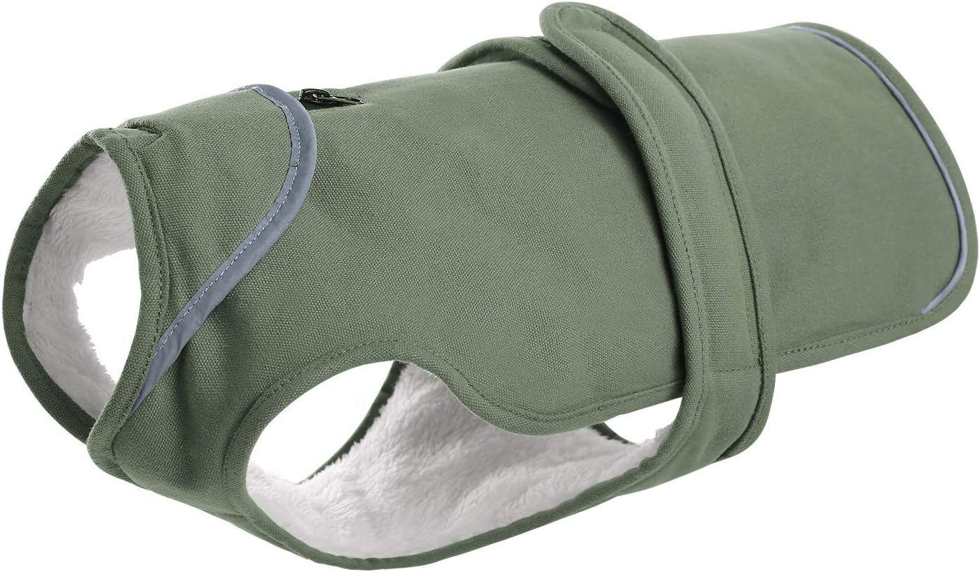 MIGOHI Dog Coat for Windproof, Reflective Dog Fleece Coat with Leash Hole, Adjustable Canvas Wear-Resistant Dog Jacket for Small Middle Large Dogs
