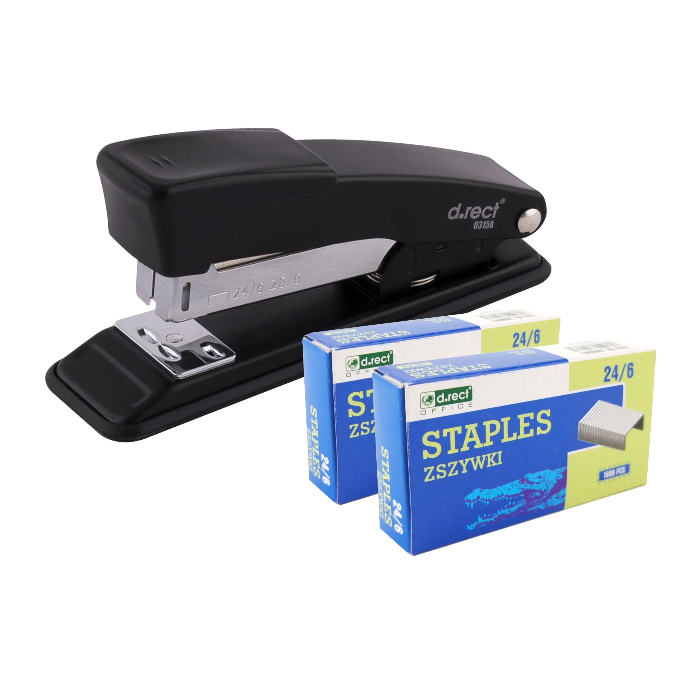 D.RECT 315A Metal Stapler with 2,000 Staples for Office and Desk - Industrial 30-Sheet Capacity Table Stapler, Black