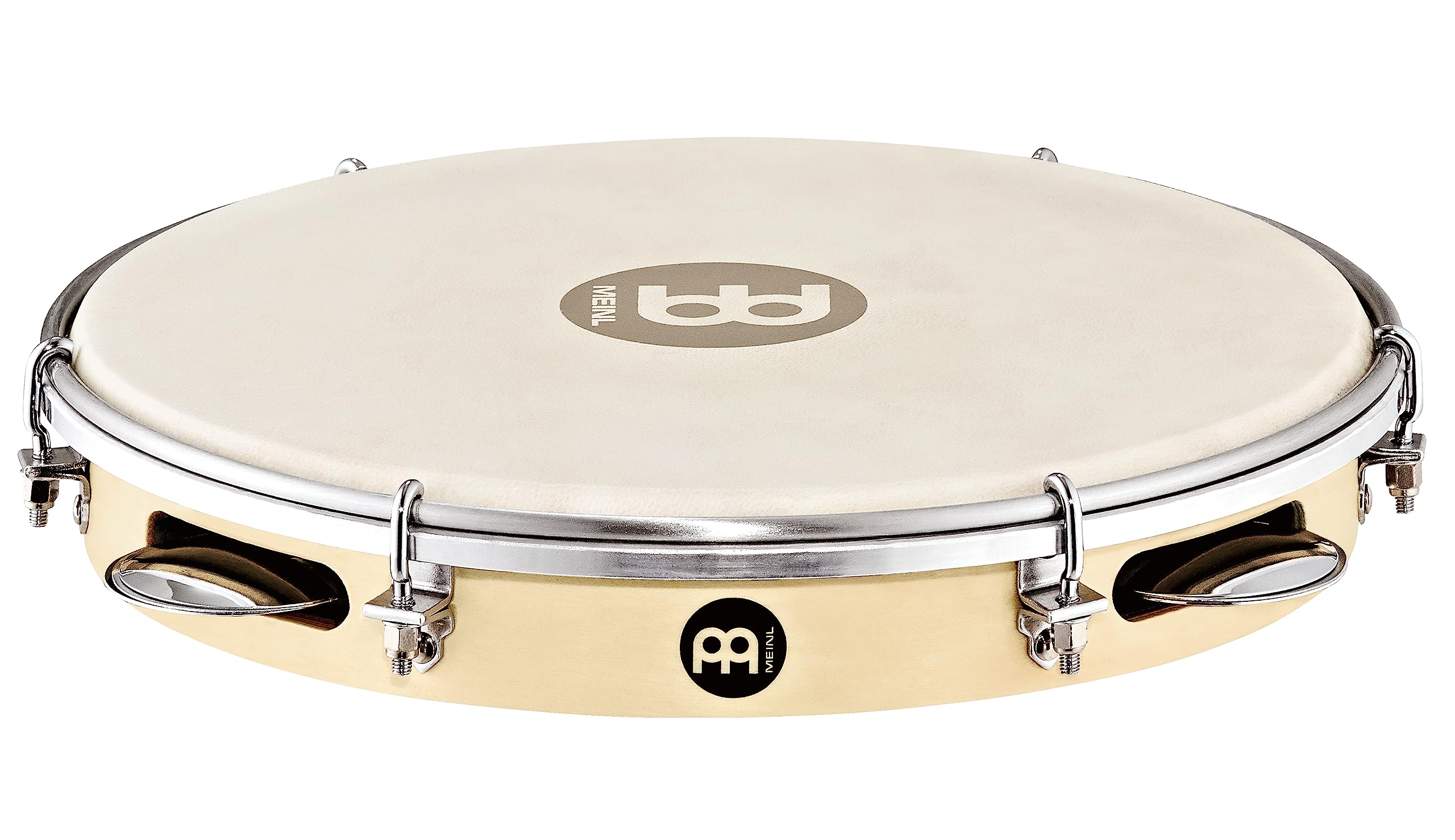 Meinl Percussion Traditional Wood Pandeiro - Frame Drum with Jingles - Diameter 10 Inches - Goat Skin Head - Poplar / Steel, Natural / Chrome Plated (PA10PW-M)