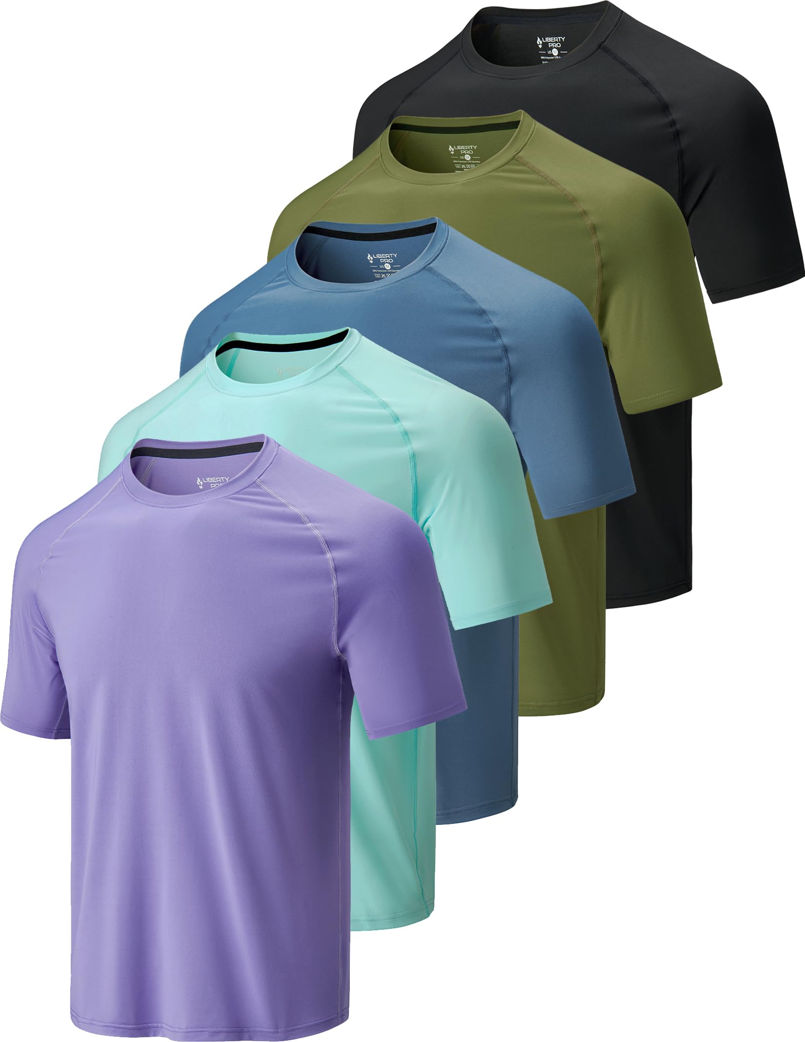 Photo 1 of 5 Pack Men’s Active Quick Dry Crew Neck T Shirts | Athletic Running Gym Workout Short Sleeve Tee Tops Bulk (Set 8, Large)