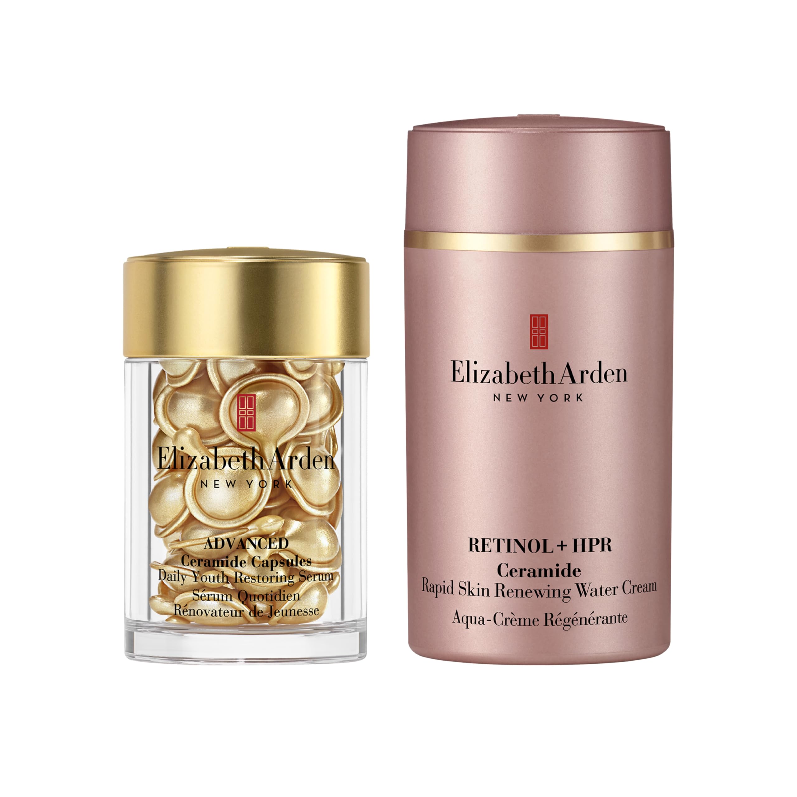 Elizabeth Arden Anti-Aging Ceramide Capsule Serum + Elizabeth Arden Retinol Serum Wrinkle Filler + HPR Next Generation Retinoid, Ceramide, and Peptide Rapid Skin Renewing Water Day and Night Cream Image