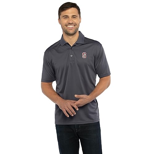 Vantage Apparel Men's Collegiate Premium Moisture Wicking Dark Gray Icon Polo, Stanford Cardinal, X-Large