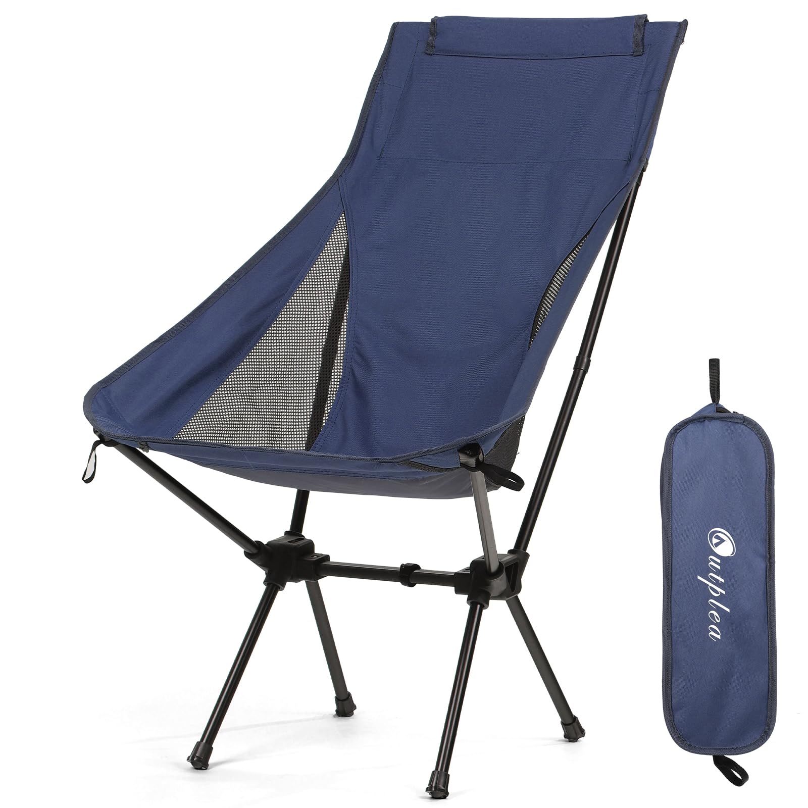 Outplea High Back Lightweight Compact Camping Chair for Adults, Outdoor Folding Chair Backpacking for Beach Fishing, Blue